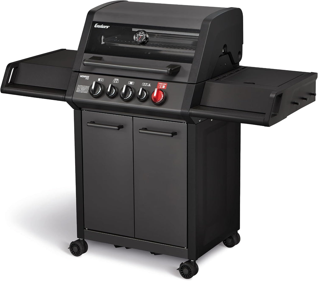Enders® Gasgrill MONROE PRO 3 SIK TURBO SHADOW, 3-Edelstahlbrenner, Seitenkocher, Infrarot-Backburner, Sichtfenster, HEAT RANGE™, SWITCH GRID™, 800 °C TURBO ZONE™, SIMPLE CLEAN™, #8381