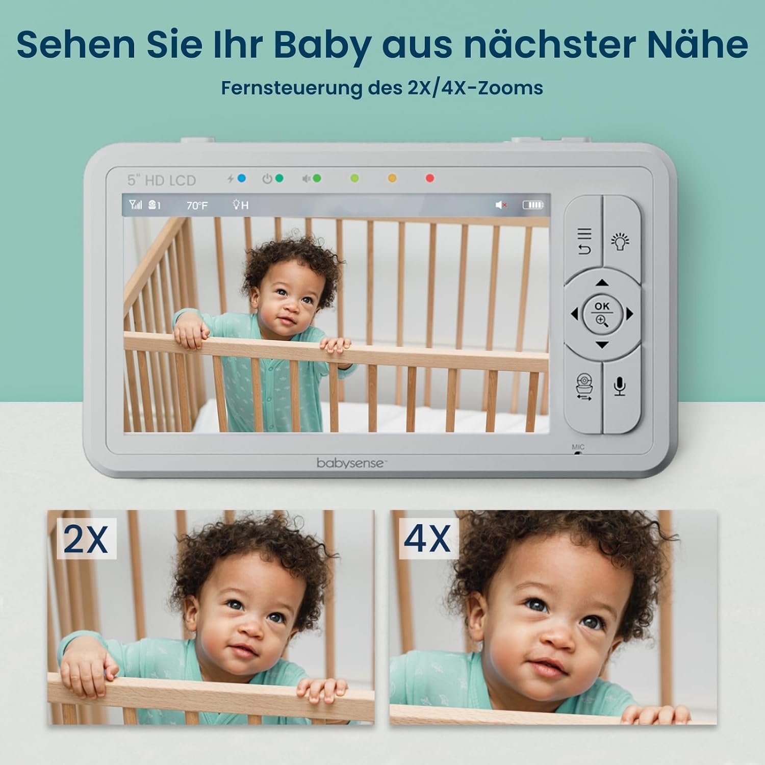 Babysense Baby Monitor HD 5 Inch with 2 Cameras, Video Baby Monitor without WiFi, Night Light, Lullabies, 300 m Range, Two-Way Audio, 4x Zoom, 4000 mAh Battery