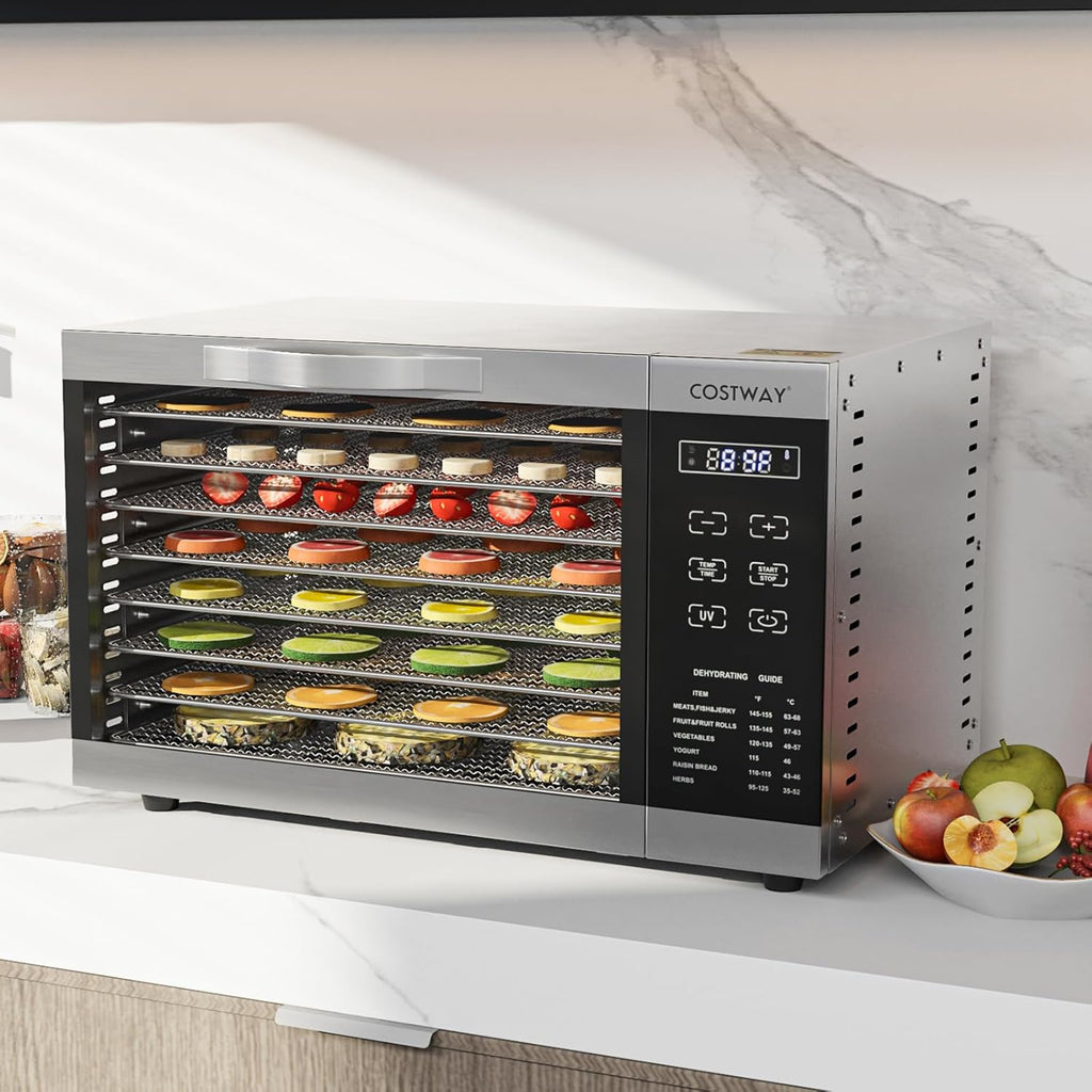 COSTWAY Dehydrator with 8 Grid Trays, 620W Dehydrator 30-70°C Temperature Control & 24H Timer, Overheating & Overload Protection, Food Dryer for Fruit, Meat, Vegetableso