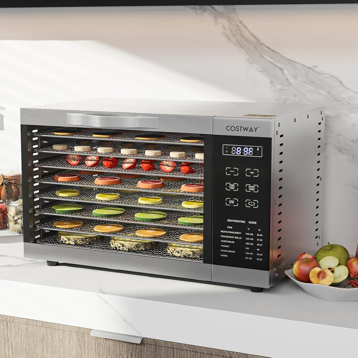 COSTWAY Dehydrator with 8 Grid Trays, 620W Dehydrator 30-70°C Temperature Control & 24H Timer, Overheating & Overload Protection, Food Dryer for Fruit, Meat, Vegetableso