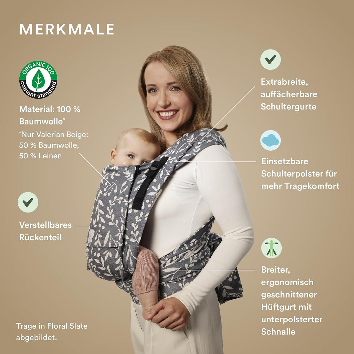 Stokke Limas Carrier Plus, Floral Beige – Half Buckle Babytrage, 4–18 kg