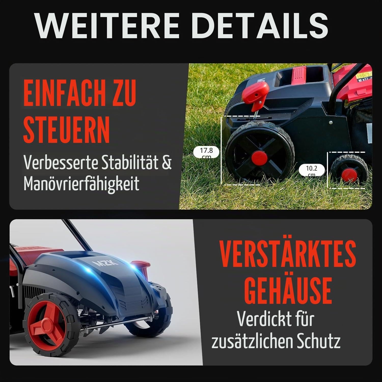 MZK Elektro Vertikutierer & Rasenlüfter, 38 cm, 3700 U/min