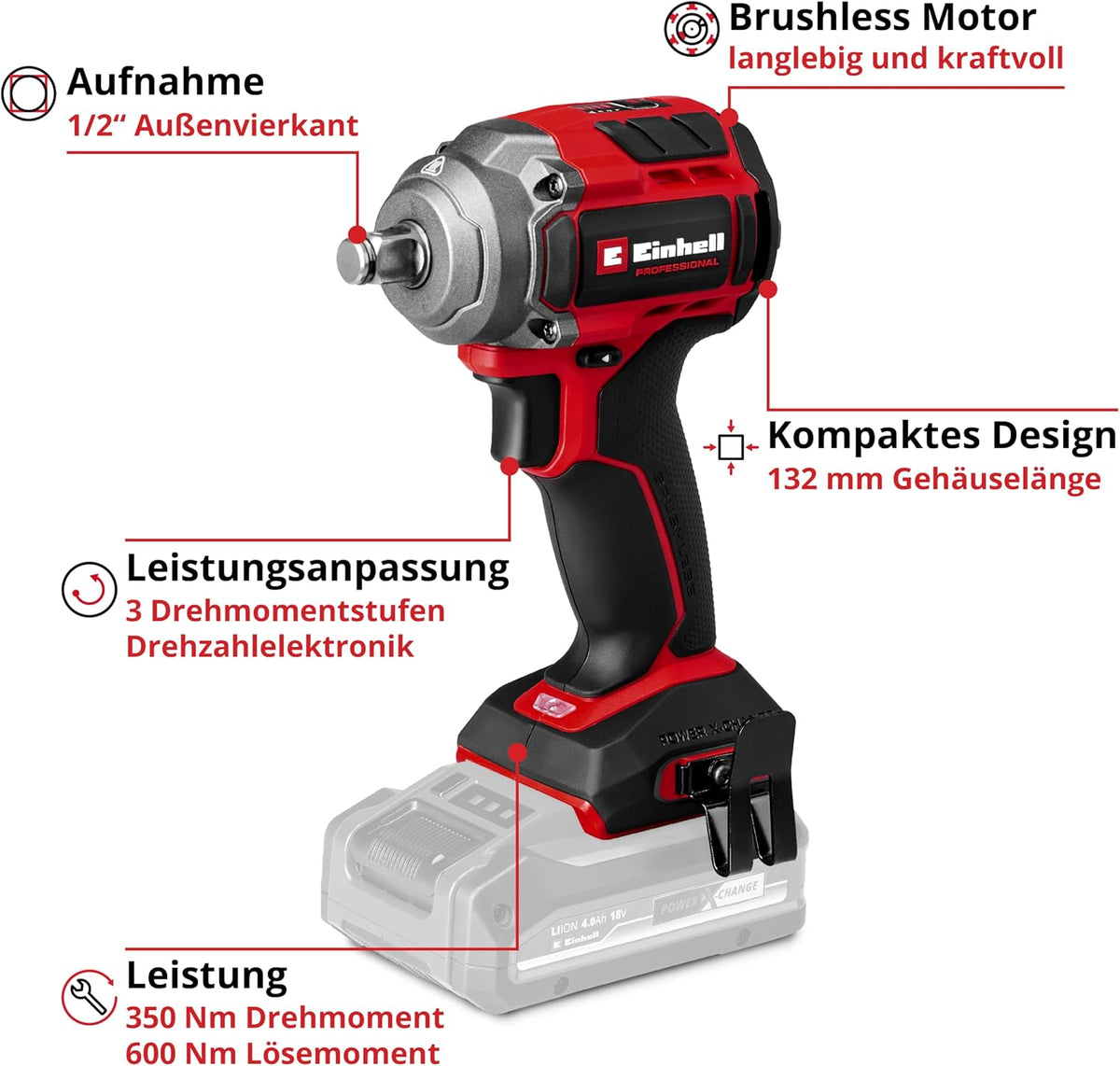 Einhell Professional Akku-Schlagschrauber TP-CW 18/350-C Li BL-Solo