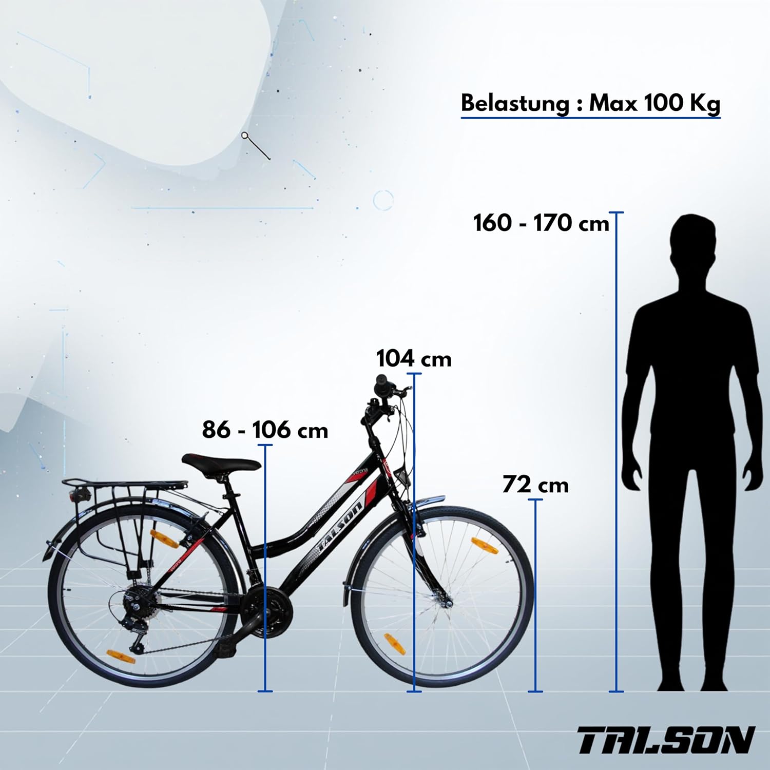 Talson 28 Zoll Damenrad Shimano 21Gang 28" Damen Fahrrad Black mit Beleuchtung nach STVZO