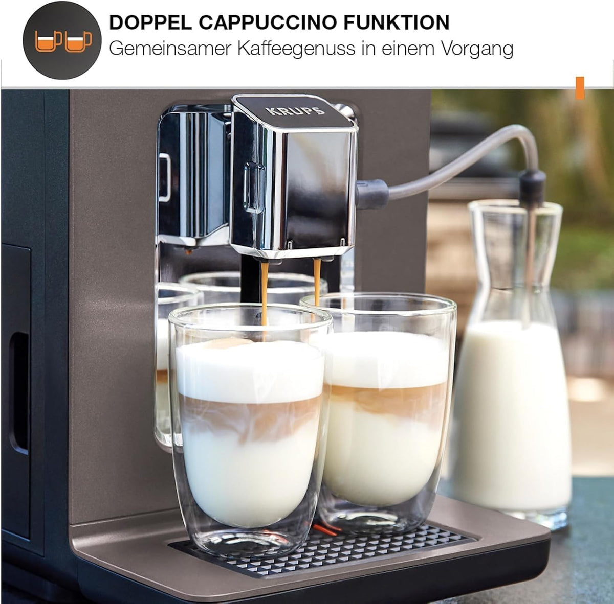 KRUPS Evidence One Kaffeevollautomat mit Milchschlauch, One-Touch-Cappuccino, 12 Getränkespezialitäten, 2-Tassen-Funktion, Farbdisplay, Kaffeemaschine, TÜV-Siegel, Schwarz, EA895N10