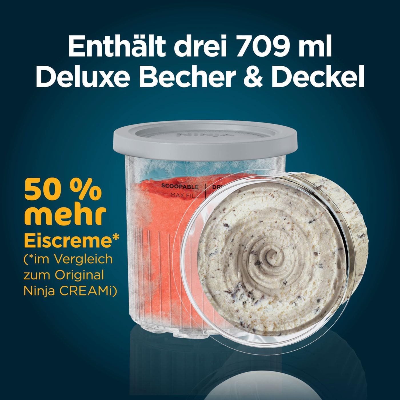 Ninja CREAMi Deluxe Eis-und Eisgetränkmaschine, mit 2 Bechern, Silber