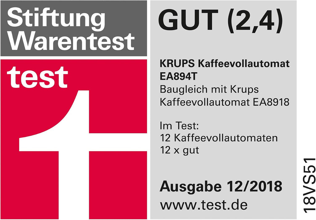 Krups Evidence Plus Kaffeevollautomat mit Milchschlauch, 19 Getränke, 2-Tassen-Funktion, Farbdisplay, Kaffeemaschine, TÜV-Siegel, Silber, EA894T10, Titanium-metallic