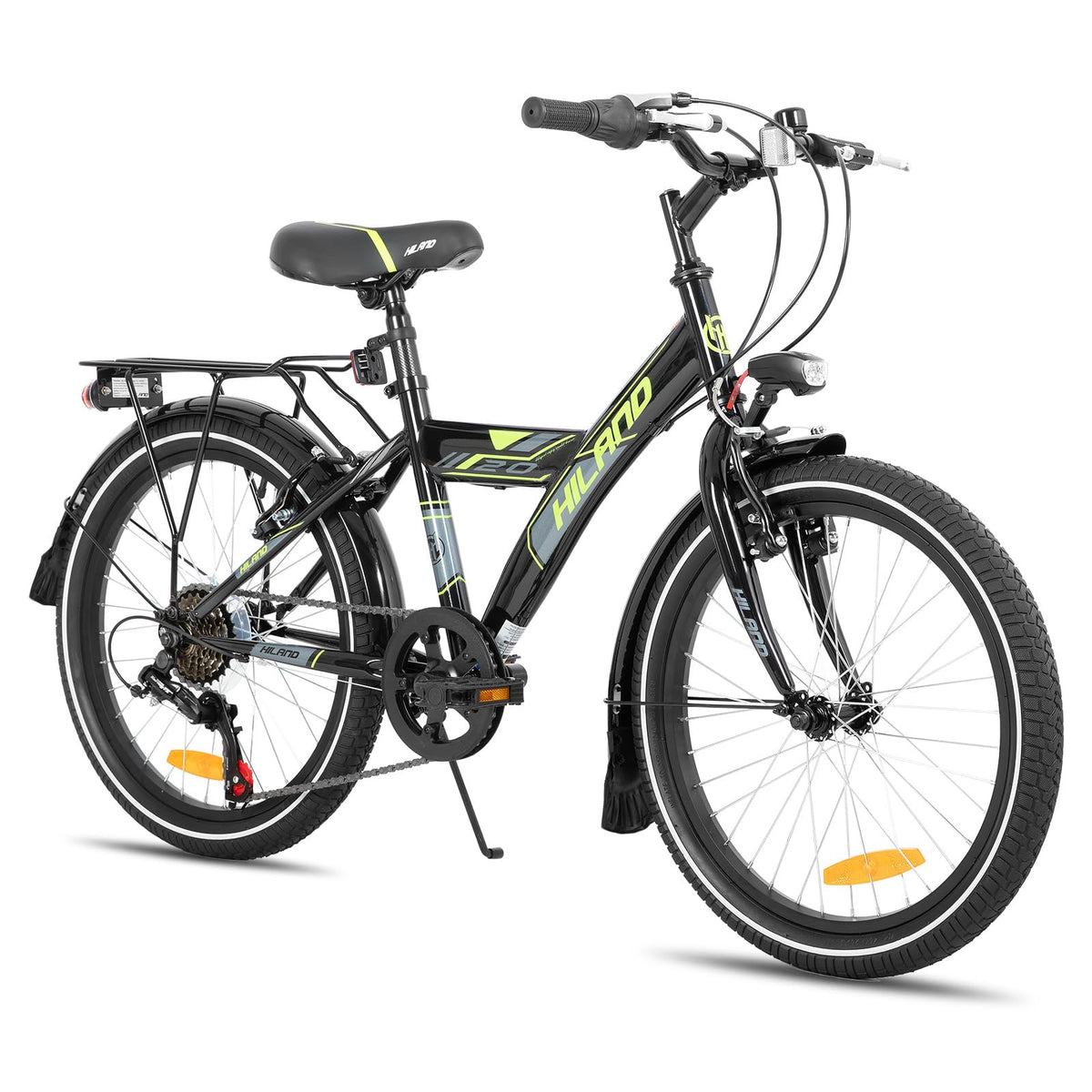 HILAND 16/18/20 Zoll Kinderfahrrad Mountainbike Kinder MTB für Jungen und Mädchen ab 4 5 6 7 8 9 Jahren Licht Gepäckträger Stützräder/Ständer, Schwarz/Weiß