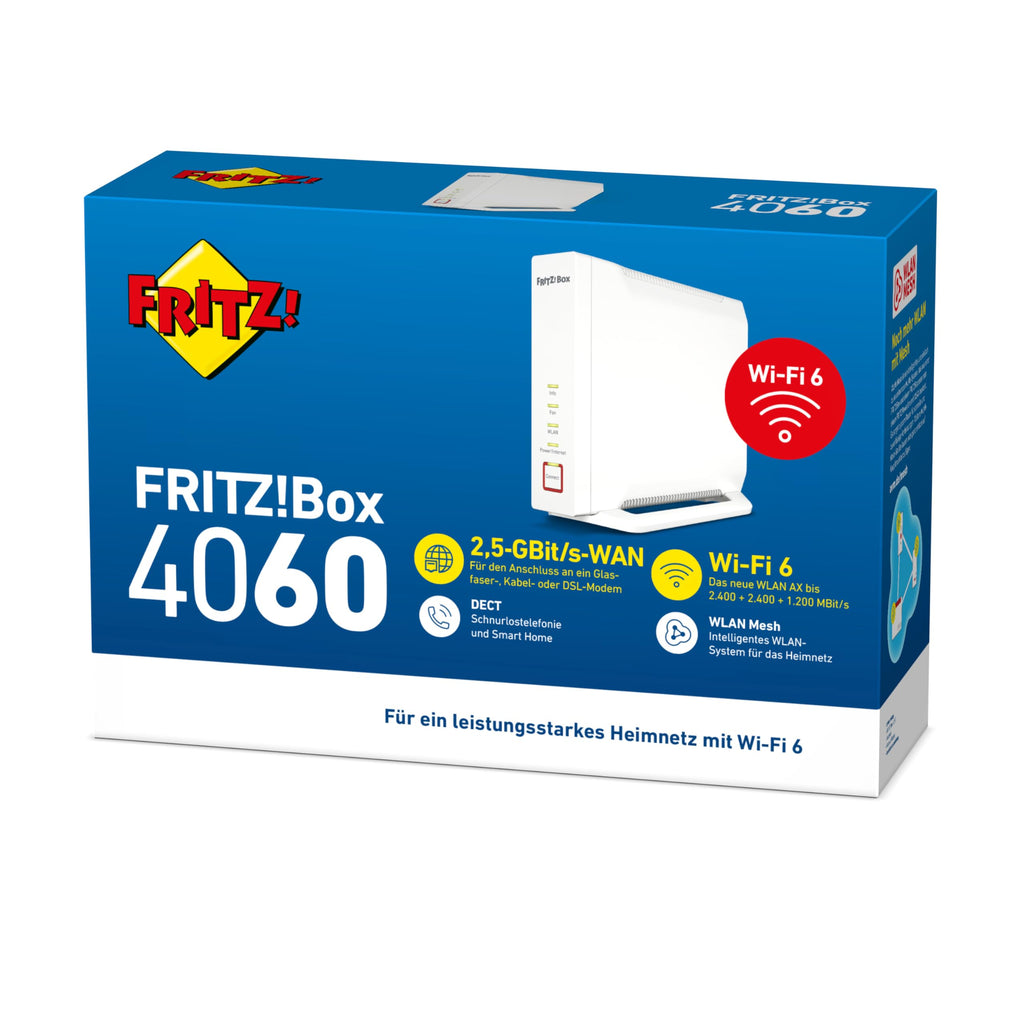FRITZ!Box 4060 – Wi-Fi 6 Mesh Router mit 4.800 MBit/s, DECT & USB 3.0o