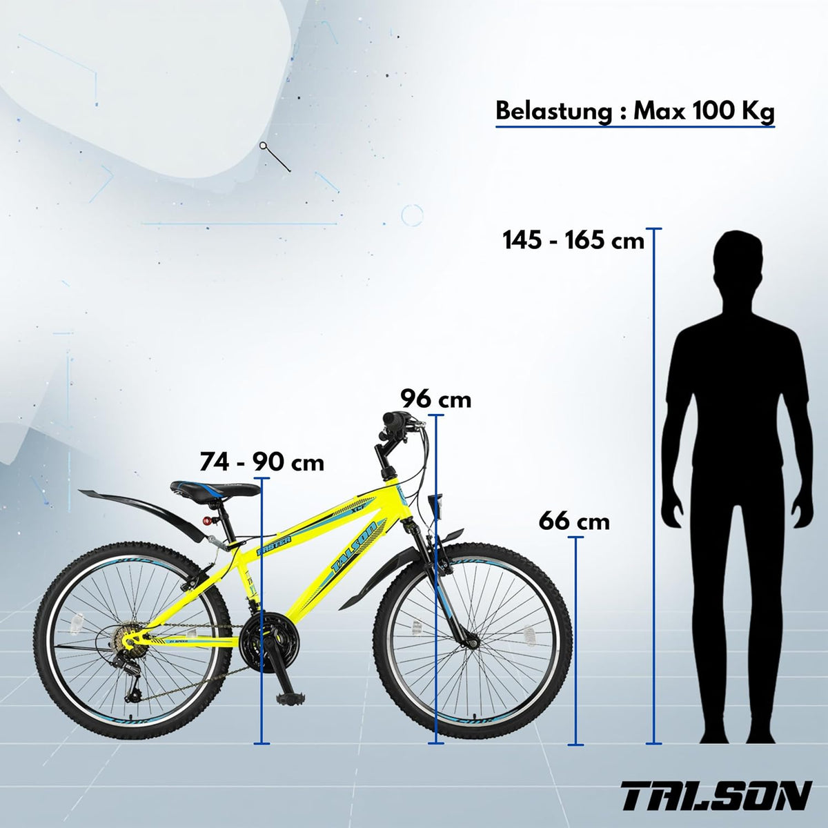 Talson 26 Zoll Mountainbike Fahrrad Beleuchtung, Gabelfederung und 21-Gang Shimano in Gelb