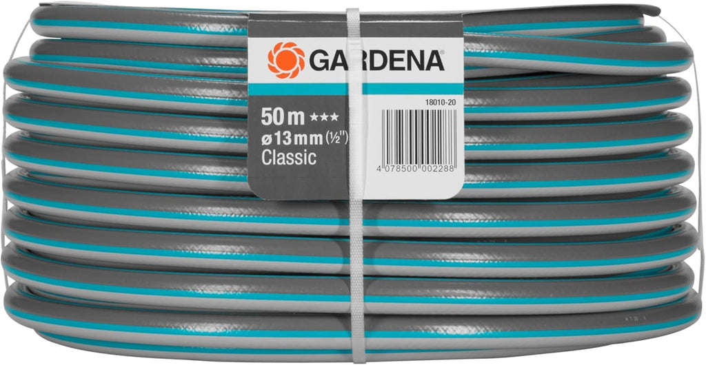 Gardena Classic Schlauch 13 mm (1/2 Zoll), 50 m ohne systemteile: Universeller Gartenschlauch aus robustem Kreuzgewebe, 22 bar Berstdruck, druck- und UV-beständig (18010-20), grau/blau