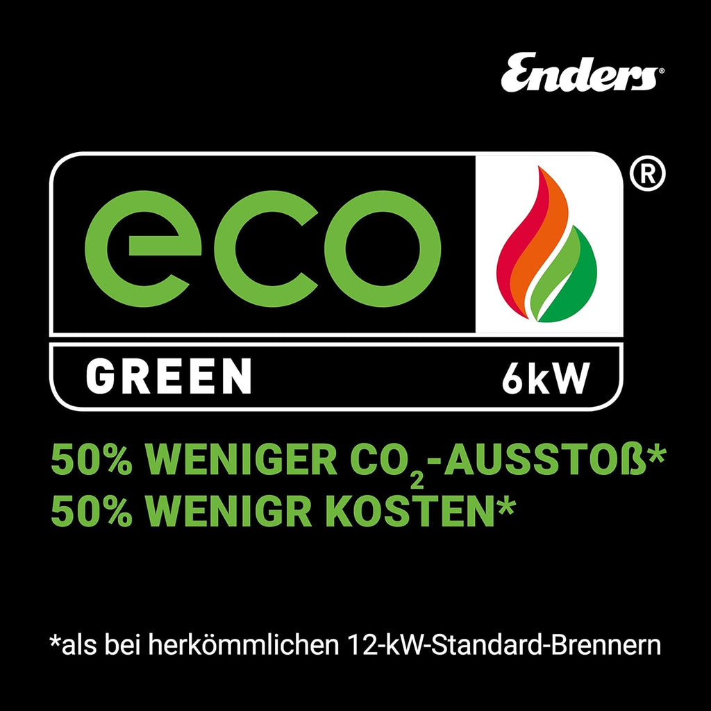 Enders® Terrassenheizer Solid Eco Green, Heizpilz mit stufenloser Regulierung, ECO-Brenner, höhenverstellbar, Transporträder, Umkippsicherung, 6kW, #5802, Edelstahlfarben