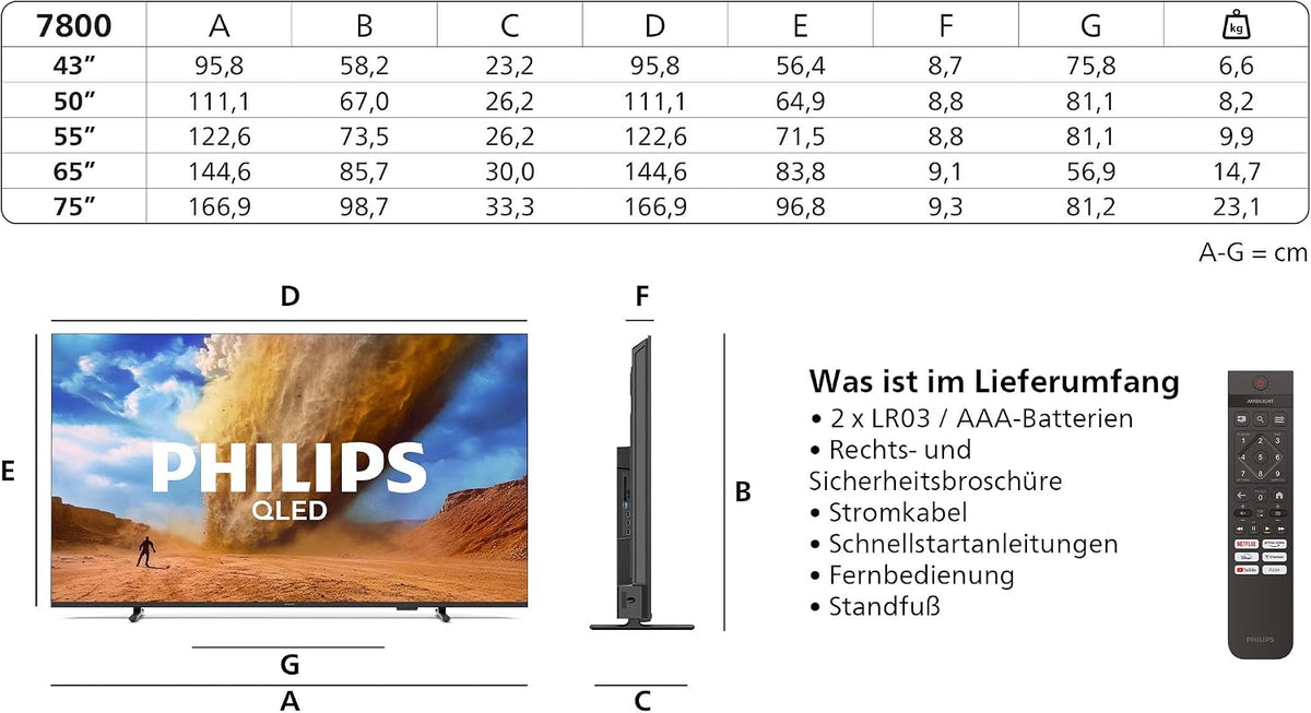 Philips 55PUS7800 4K QLED Smart TV - 55 Zoll Display mit Pixel Precise Ultra HD, Titan OS Plattform und Dolby Atmos Sound - Funktioniert mit Alexa und Google Sprachassistent