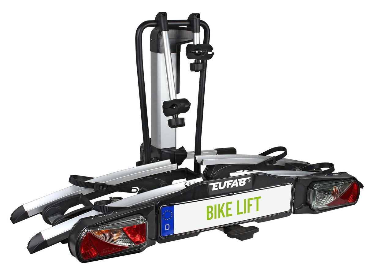 EUFAB 11510 Fahrradträger JAKE, E-Bike geeignet, teilweise vormontiert, erweiterbar, Diebstahlschutz, für 2 Fahrräder, für Anhängerkupplung