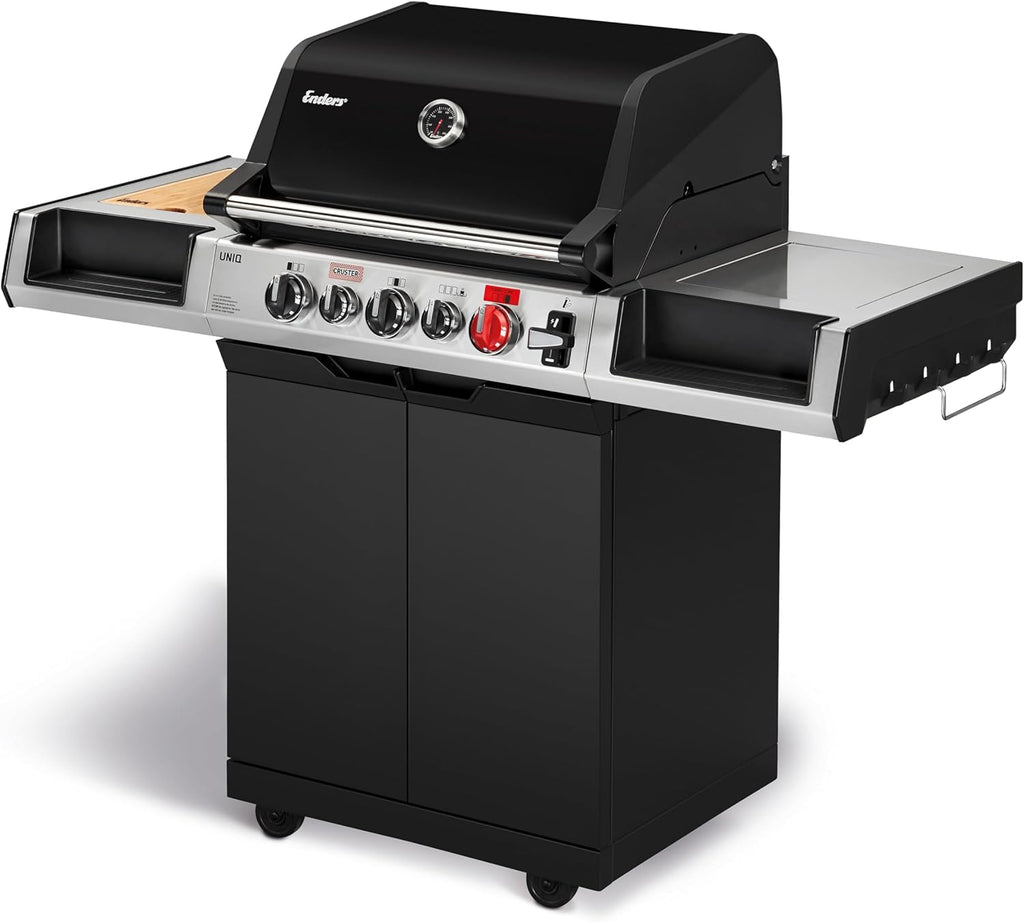 Enders® Gasgrill UNIQ 3 IK CRUSTER®, 3-Edelstahlbrenner, mehrstufige Drehregler, 800 °C TURBO ZONE™, SWITCH GRID™, HEAT RANGE™, SIMPLE CLEAN™, doppelwandige Garhaube, GN ½ Container #8700
