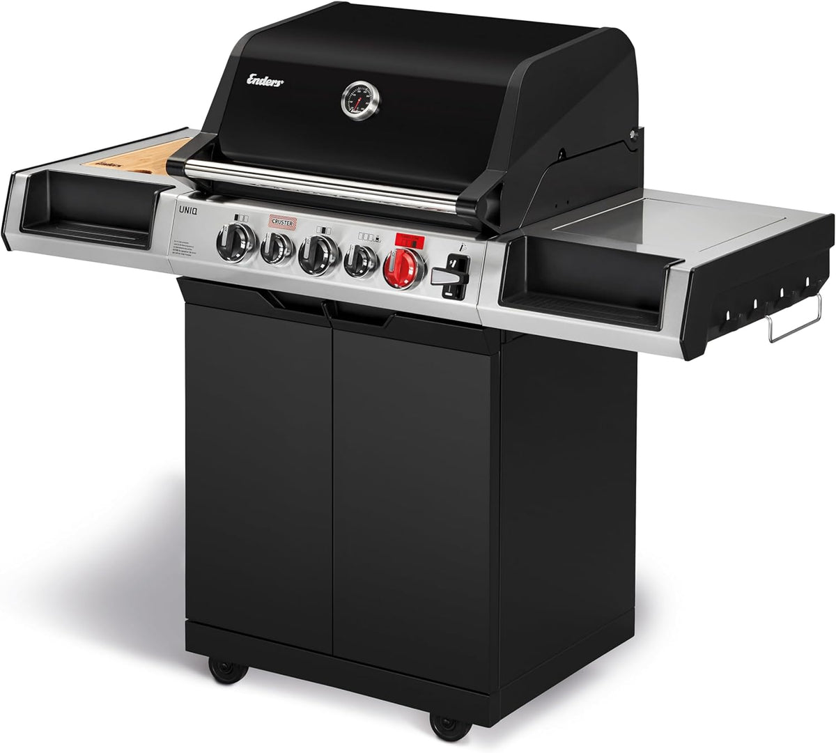 Enders® Gasgrill UNIQ 3 IK CRUSTER®, 3-Edelstahlbrenner, mehrstufige Drehregler, 800 °C TURBO ZONE™, SWITCH GRID™, HEAT RANGE™, SIMPLE CLEAN™, doppelwandige Garhaube, GN ½ Container #8700