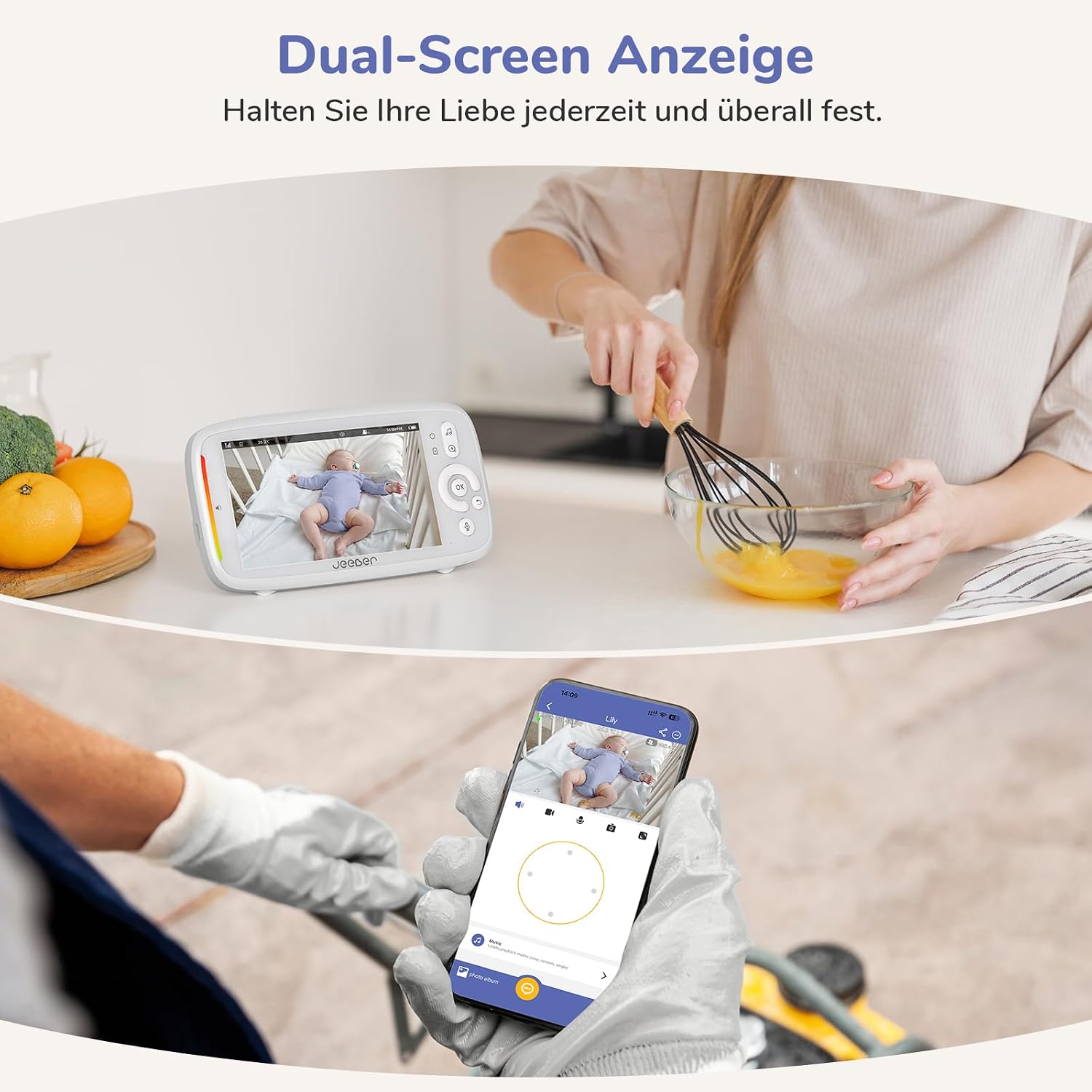 2K/3MP WiFi Baby Monitor with Camera App, 5 Inch IPS Baby Monitor, 360°