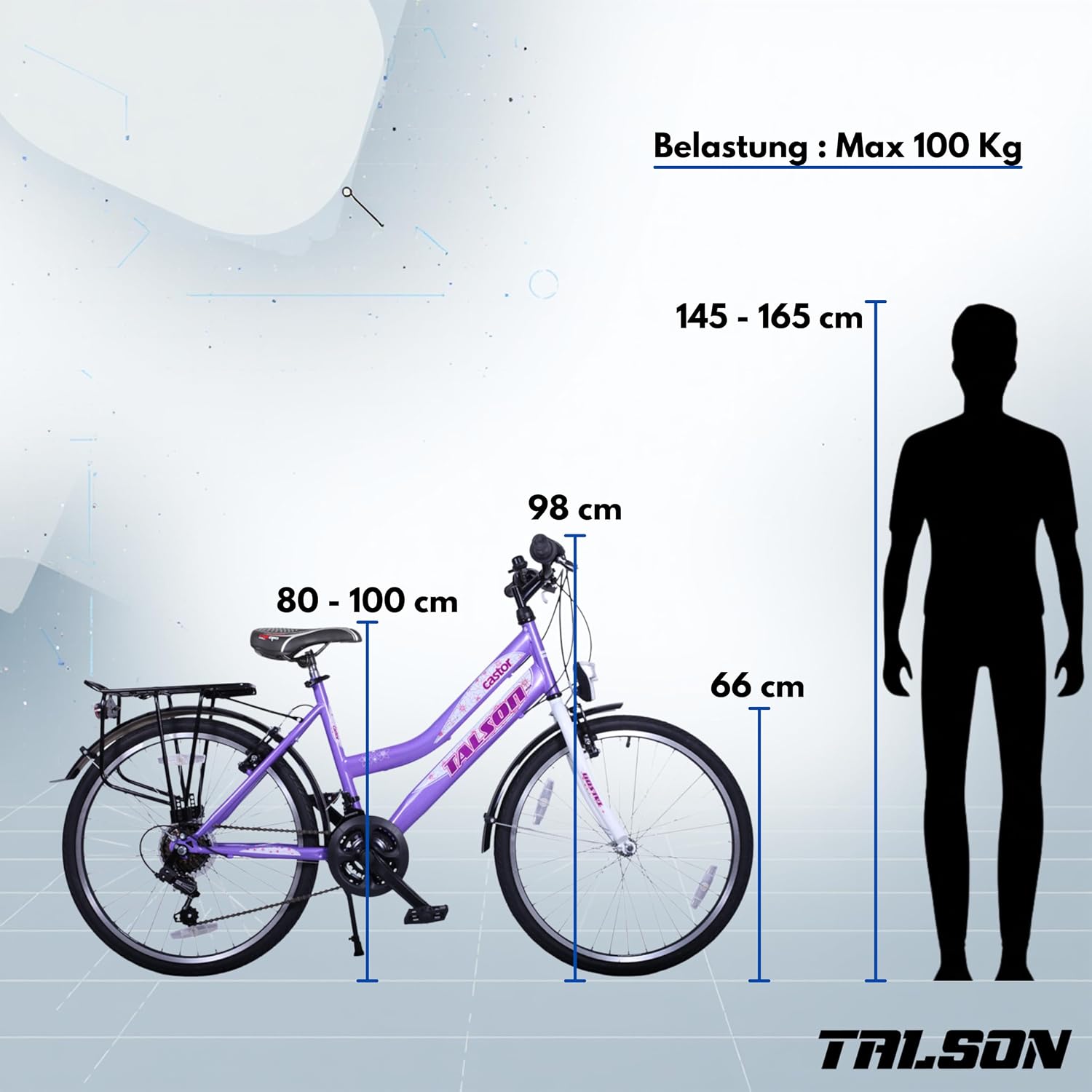 Talson 26 Zoll Mädchenfahrrad 21-Gang Shimano Schaltung mit Beleuchtung nach STVO Lila Doppelrahmen