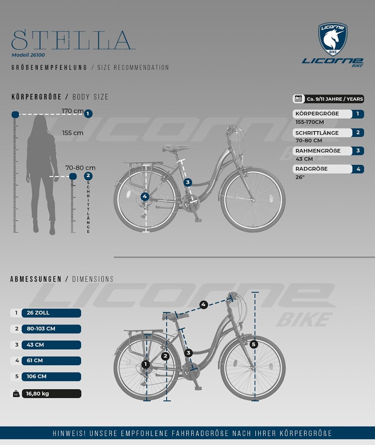 Licorne Bike Stella Premium City Bike in 20",24",26",28" Fahrrad für Mädchen, Jungen, Herren und Damen 21 Gang-Schaltung (6 Gang bei 20 Zoll) Hollandfahrrad Citybike