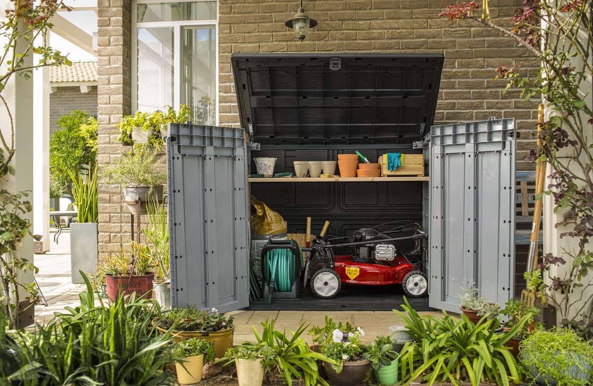 Keter Store-it-out Pro Mülltonnenbox, 145.5x82x123cm, Robuste Abfallbehälter-Lösung, 1200L, Wetterfest, Grau/Schwarz, UV-beständiges Polypropylen, Abschließbar