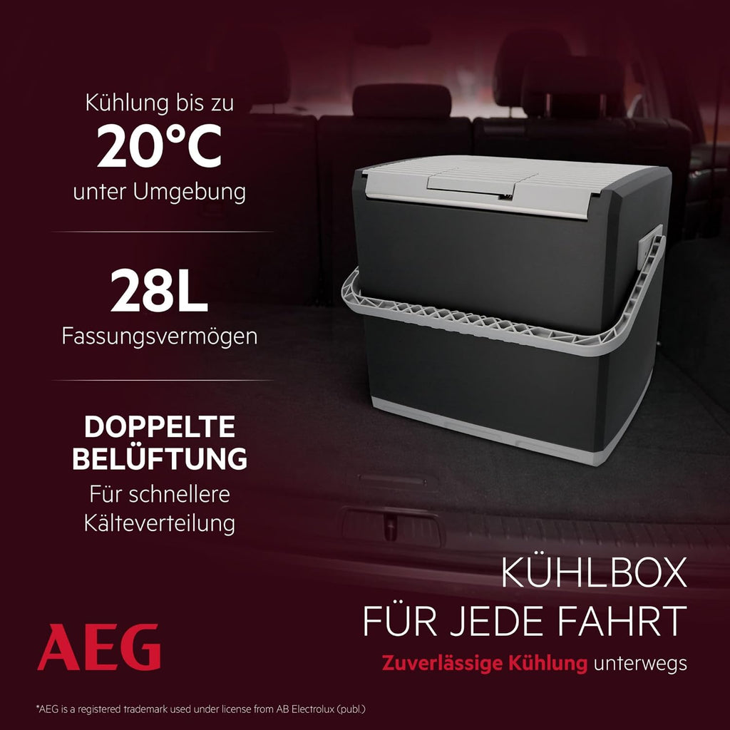 AEG Automotive 28 Litre Thermoelectric Cool Box, 12 / 230 V for Cars and Mains Outlets, Red
