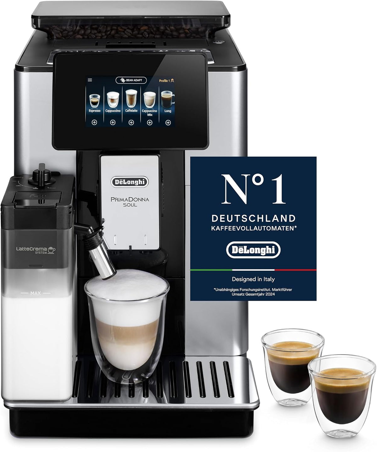 De'Longhi PrimaDonna Soul - Kaffeevollautomat 18 Getränke Silber-Schwarz
