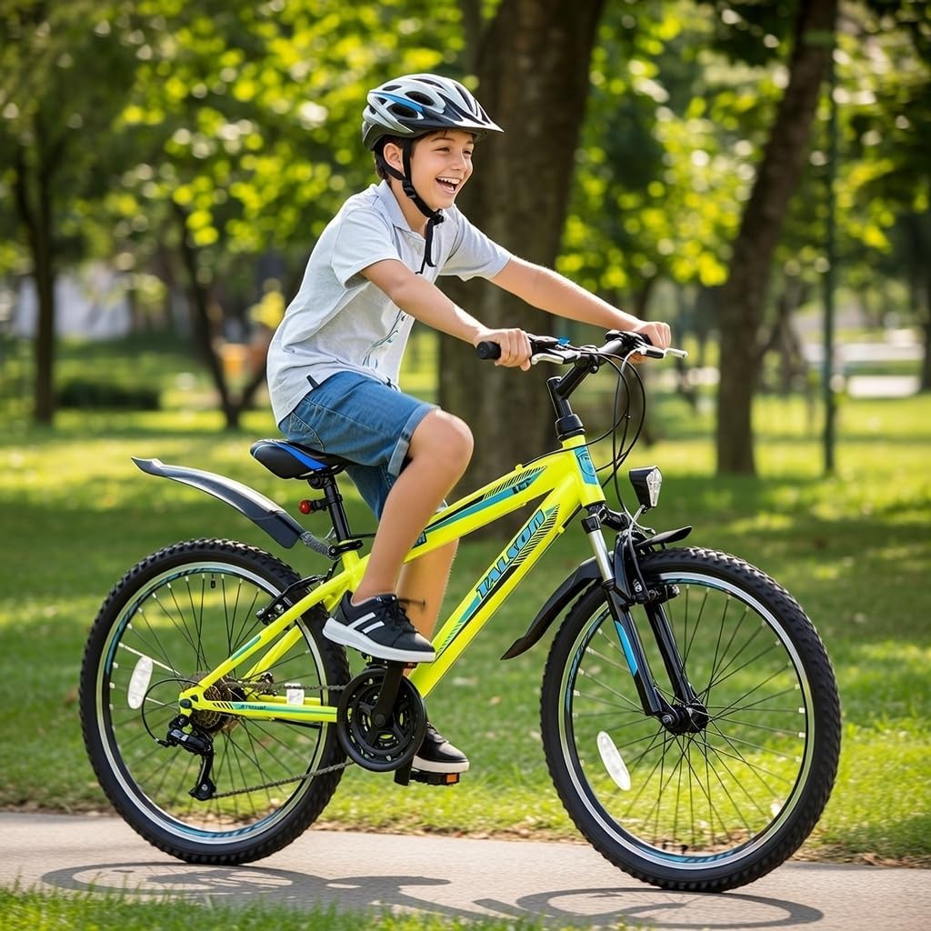 Talson 24 Zoll Mountainbike Fahrrad mit Gabelfederung & Beleuchtung 21-Gang Shimano FST Gelb