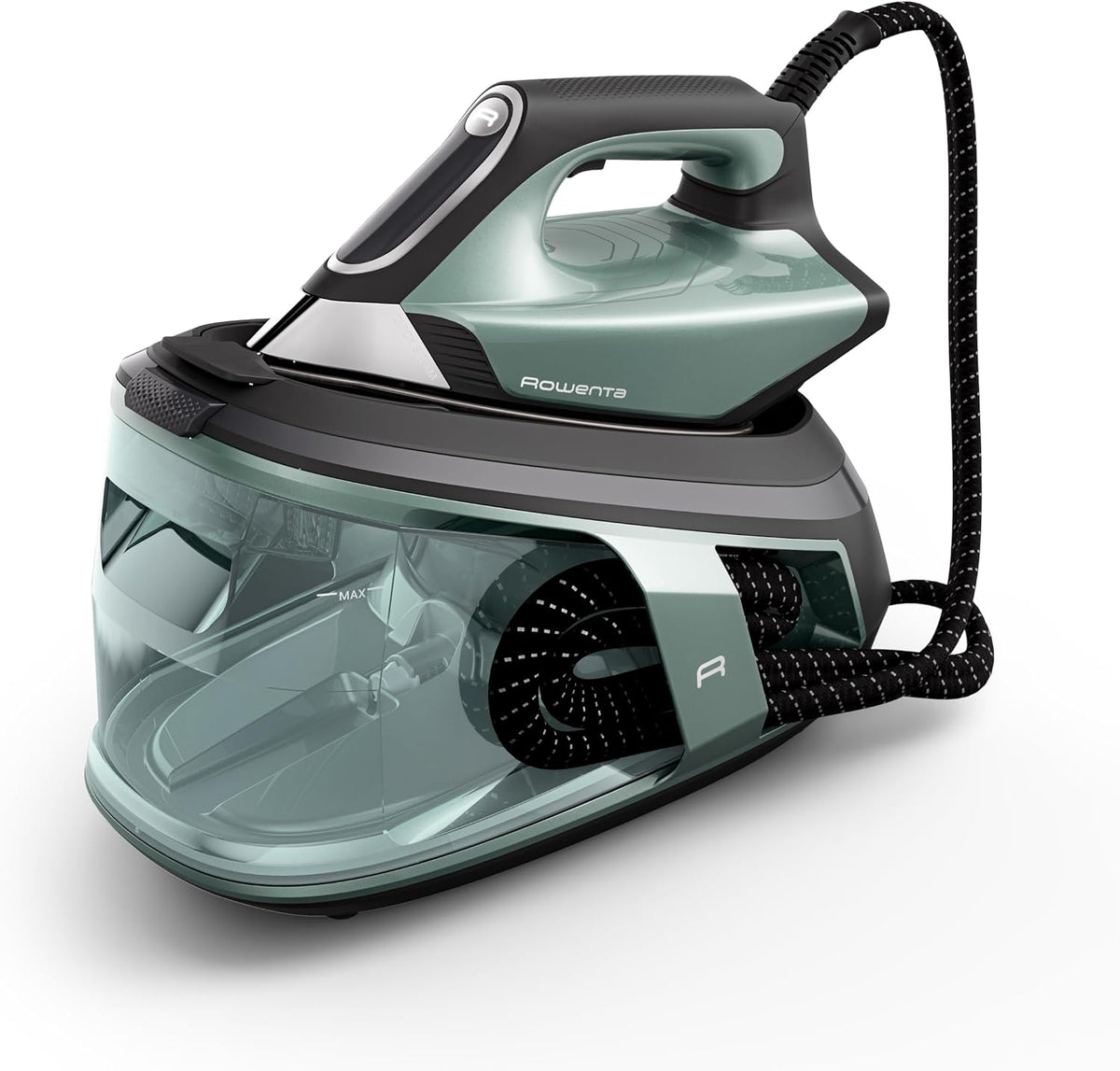 Rowenta Force Pro 500 Dampfbügelstation, 2800 W, 130 g/min variable Dampfmenge, Dampfstoß von 600 g/min, spart Energie, Quicksteam-Technologie, Eucalyptus/Schwarz, VR9042F0