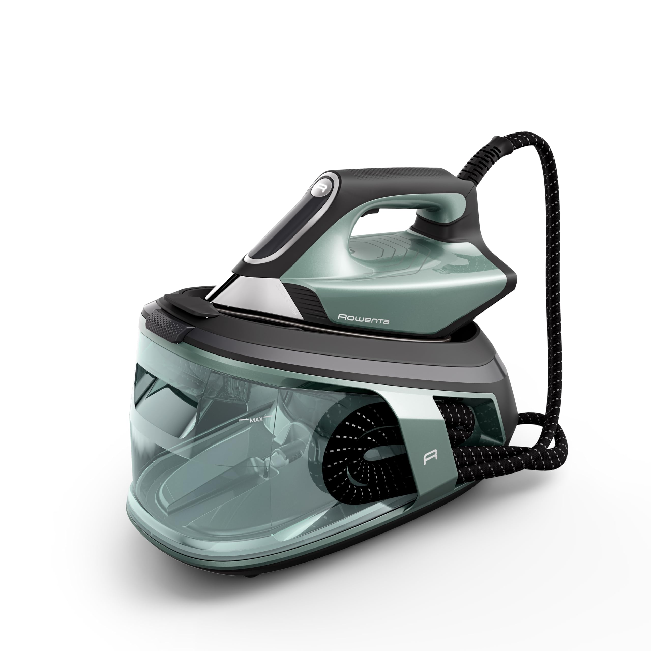 Rowenta Force Pro 500 Dampfbügelstation, 2800 W, 130 g/min variable Dampfmenge, Dampfstoß von 600 g/min, spart Energie, Quicksteam-Technologie, Eucalyptus/Schwarz, VR9042F0