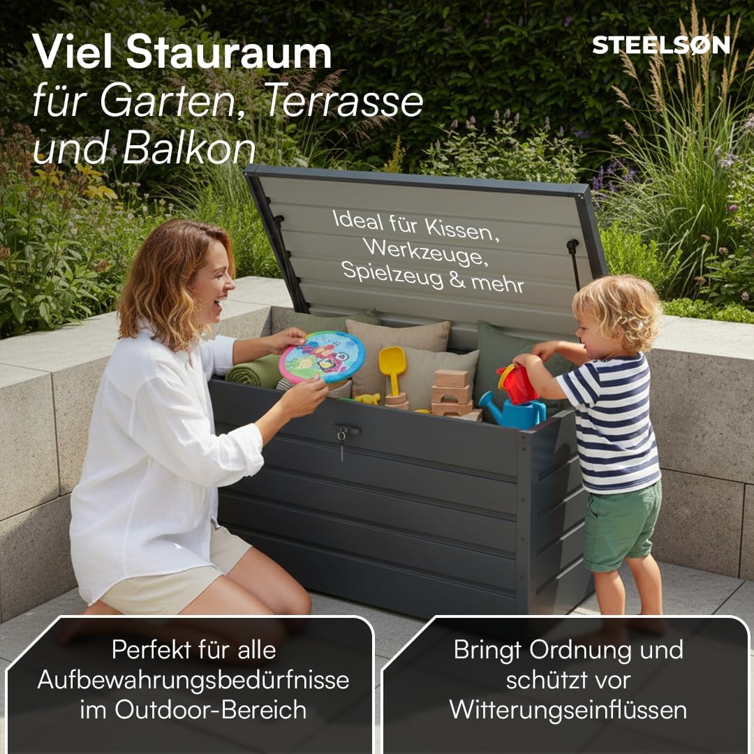 STEELSØN Dorado Gartenbox 350 Liter, Anthrazit, wasserdicht, abschließbar