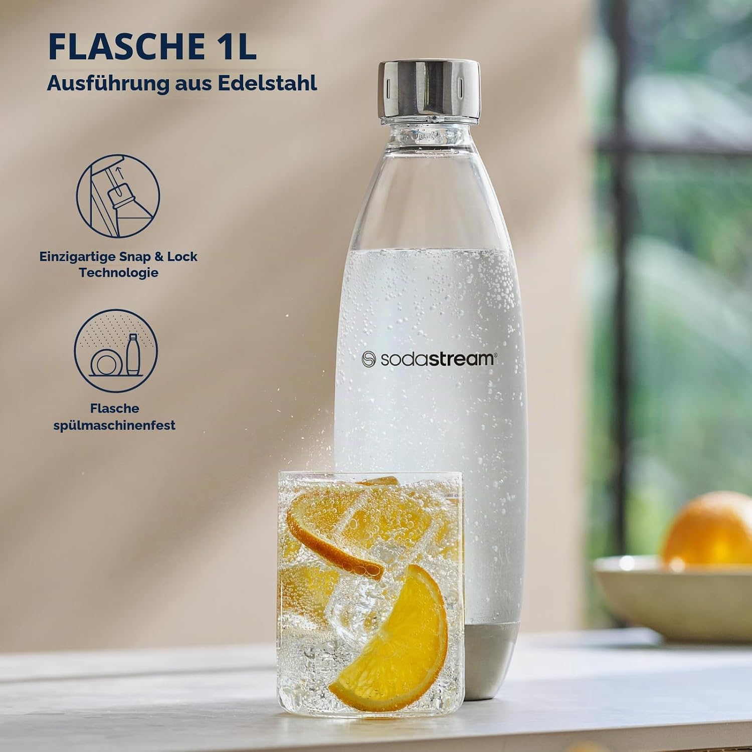 Sodastream Duo Sprudelwasser und Soda Maschine für Glaskanne | 1 Stück Glaskrug 1L + 1 Flasche 1L Edelstahl Finish Geschirrspüler + 1 60L Gas Nachfüllclip | Schwarz