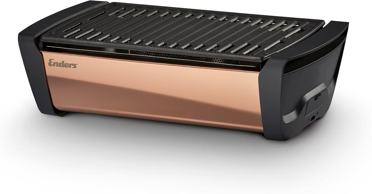 Enders Aurora Mirror raucharmer Tischgrill, mit Guss-Rost, Holzkohlegrill, kleiner Grill, Balkon-Grill, Picknick-Grill, Camping-Grill, Grill mit Belüftung, copper #1368