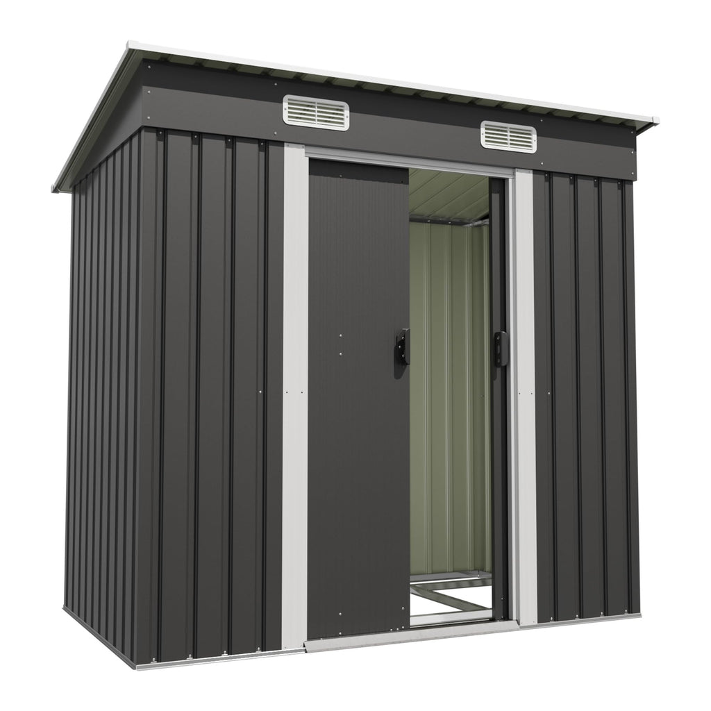 Devoko Metall Geräteschuppen 196x122x182cm mit Fundament, 4.2m³ Gerätehaus mit Oberlichte und Pultdach, Outdoor, Wetterfest, Fahrradschuppen, Gartenhaus für Terrasse, Rasen, Anthrazit