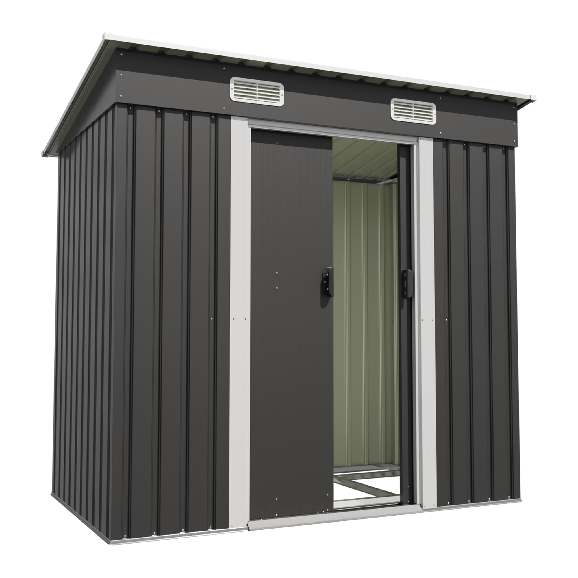 Devoko Metall Geräteschuppen 196x122x182cm mit Fundament, 4.2m³ Gerätehaus mit Oberlichte und Pultdach, Outdoor, Wetterfest, Fahrradschuppen, Gartenhaus für Terrasse, Rasen, Anthrazit