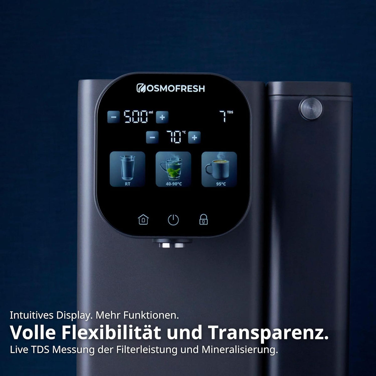 OsmoFresh Fusion Air Countertop Osmosis System, No Installation, Hot Water Dispenser, Filtering & Minerals, Triple UV-C LED, Waste Water Ratio 2:1, TÜV Certified