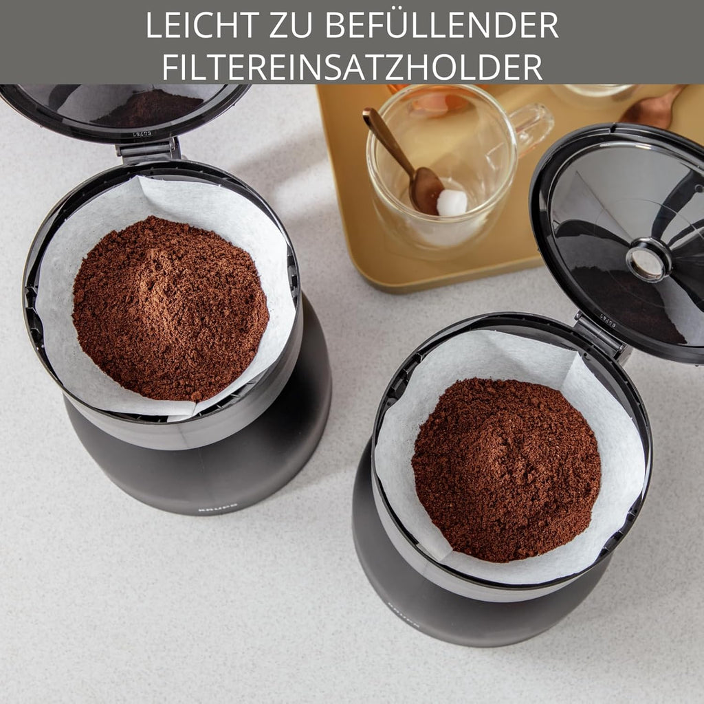 KRUPS Duothek Thermo Filterkaffeemaschine, zwei separate Isolierkannen und Brühvorgänge, sehr gute Isolierleistung, Ein-und-Aus-Schalter mit Kontrolleuchten, 2 x 8 Tassen, Schwarz, KT8501