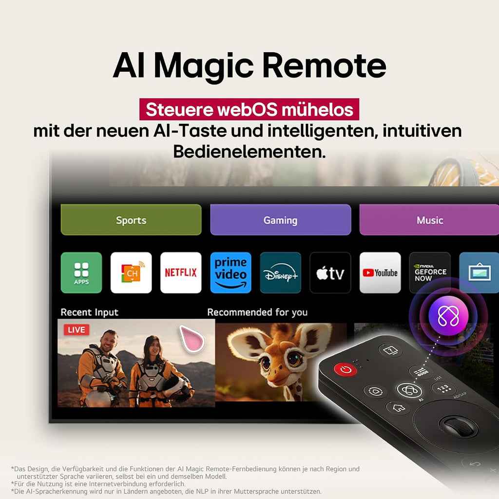 LG OLED65G59LS TV 65 Zoll (165 cm) 4K OLED evo AI TV (α11 Gen2 4K AI Prozessor, webOS 25, 120Hz (VRR bis zu 165Hz)) [Modelljahr 2025]