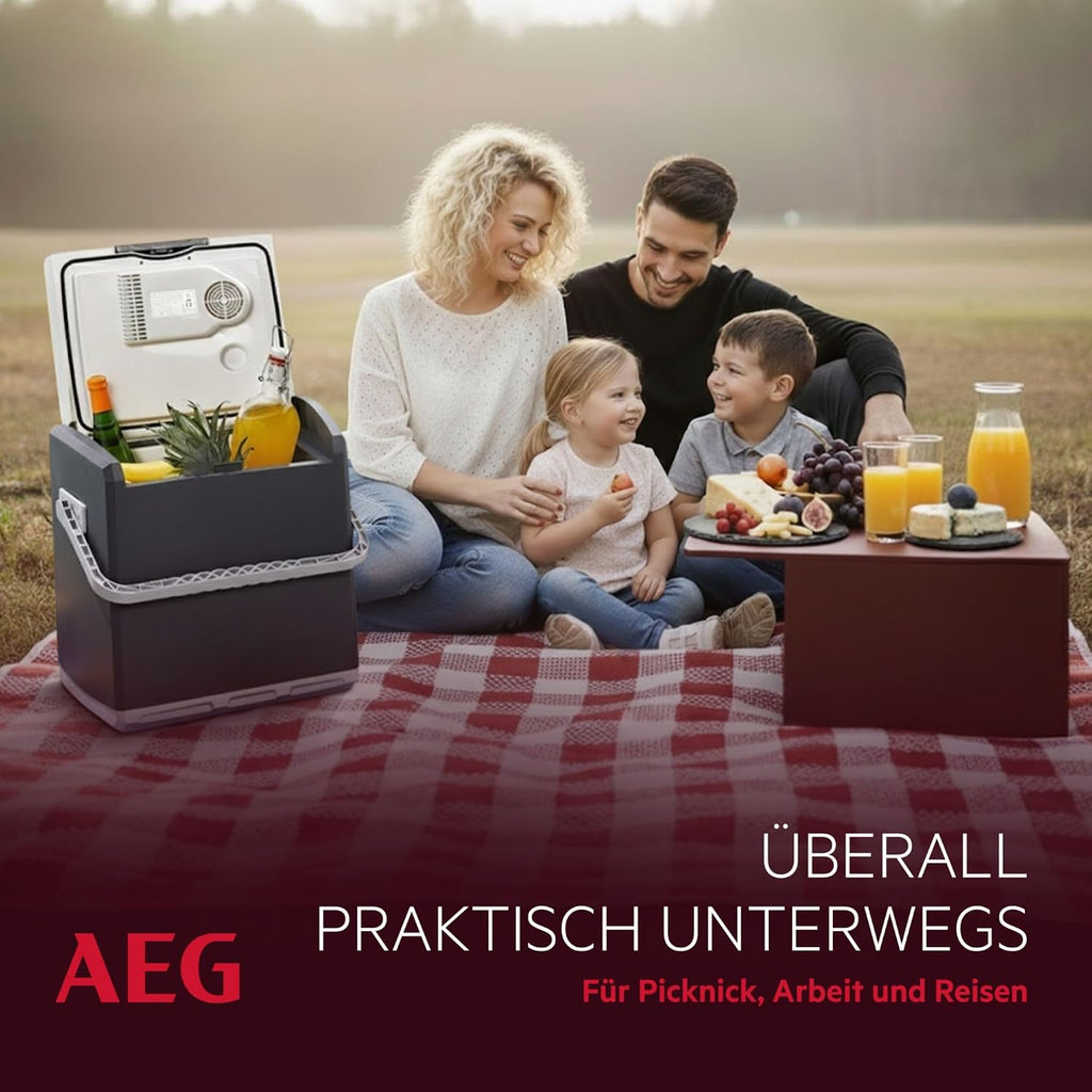 AEG Automotive 28 Litre Thermoelectric Cool Box, 12 / 230 V for Cars and Mains Outlets, Red