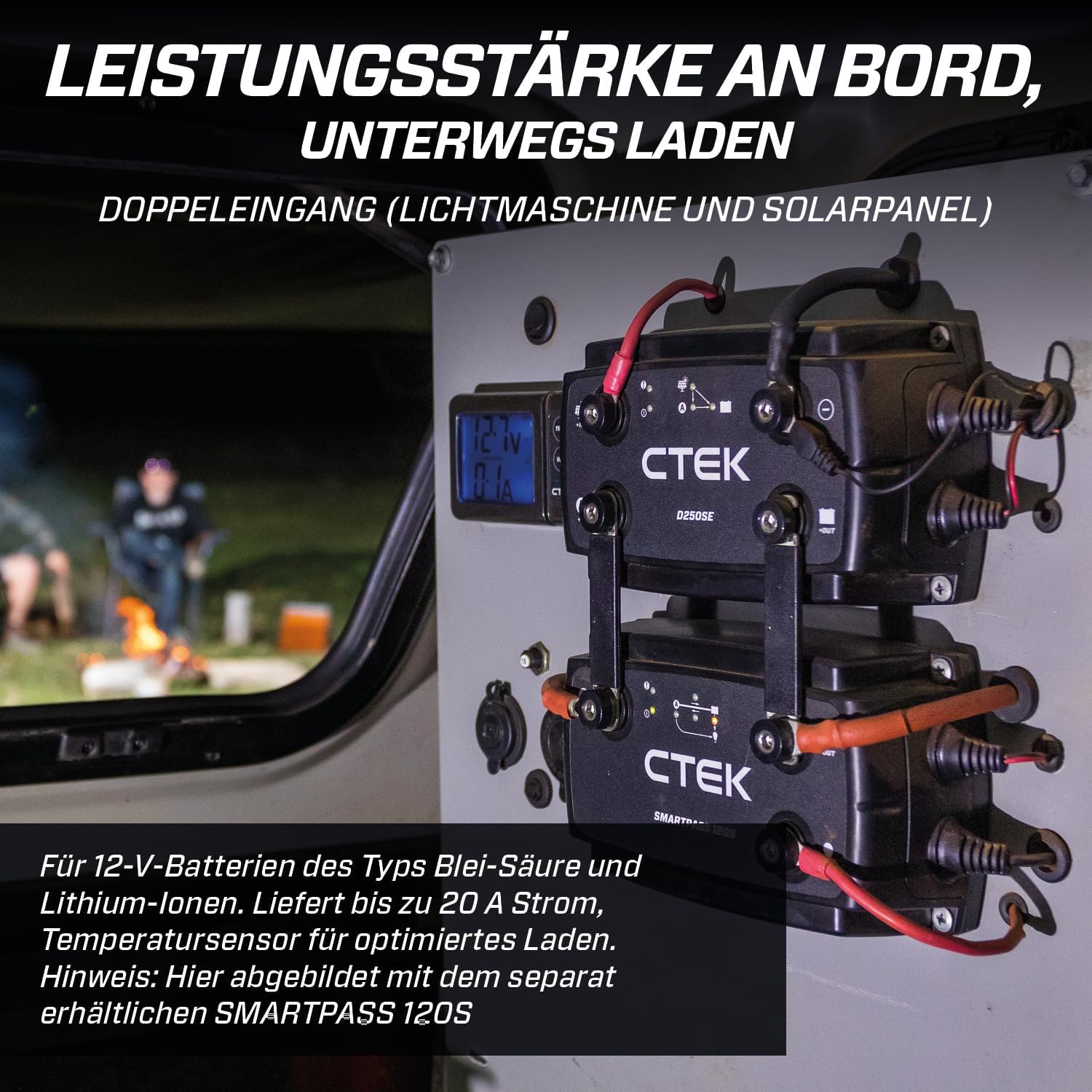 CTEK D250SE, 20A, Batterieladegerät 12V Für Starter- Und Servicebatterien In Wohnmobil, LKW Und 4x4, Solar Autobatterie und Lithium Ionen Ladegerät, Kompatibel Mit Intelligenter Lichtmaschine