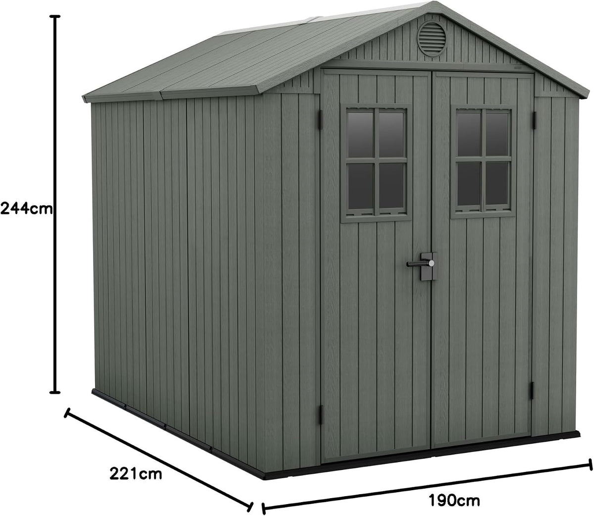 Keter Gartenhaus Darwin 6 x 8, Holzoptik, Farbe Salbeigrün, 4,5 m², 190 x 244 x 221 cm