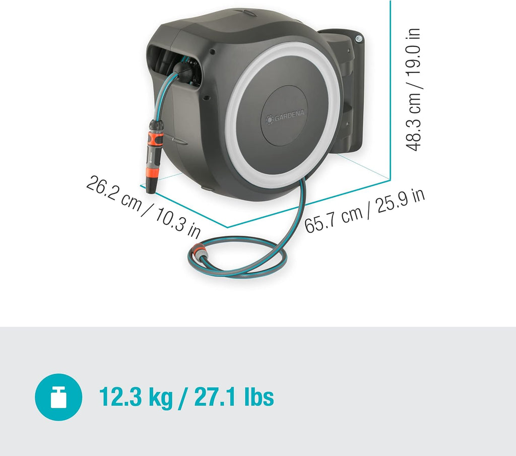 Gardena Original Wand-Schlauchbox RollUp L (weiß) 30 m: flexible Bewässerung für große Gärten, Schwenkbare Schlauchbox, inkl. 30 m Gardena Qualitätsschlauch und Montagehilfe (18627-20)