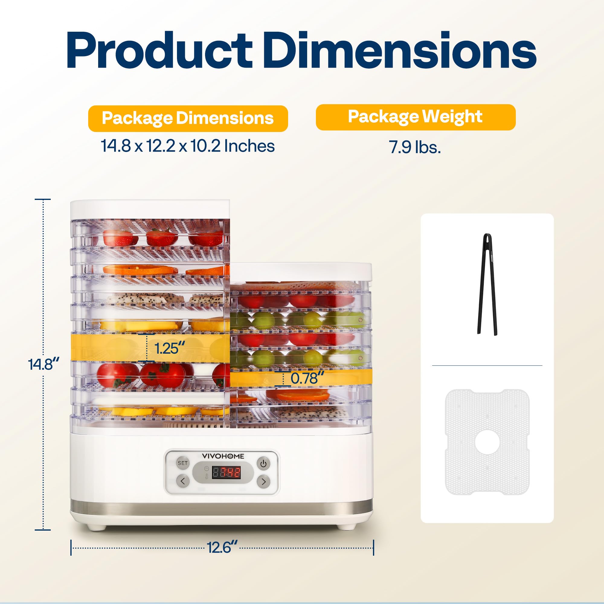 VIVOHOME Dörrautomat mit 8 Einlegefächern 400W BPA frei Dörrgerät mit Temperaturregler von 35°C bis 70°C inkl.72H Timer und Rezept für Fleisch,Obst,Haustier-Leckereieneo