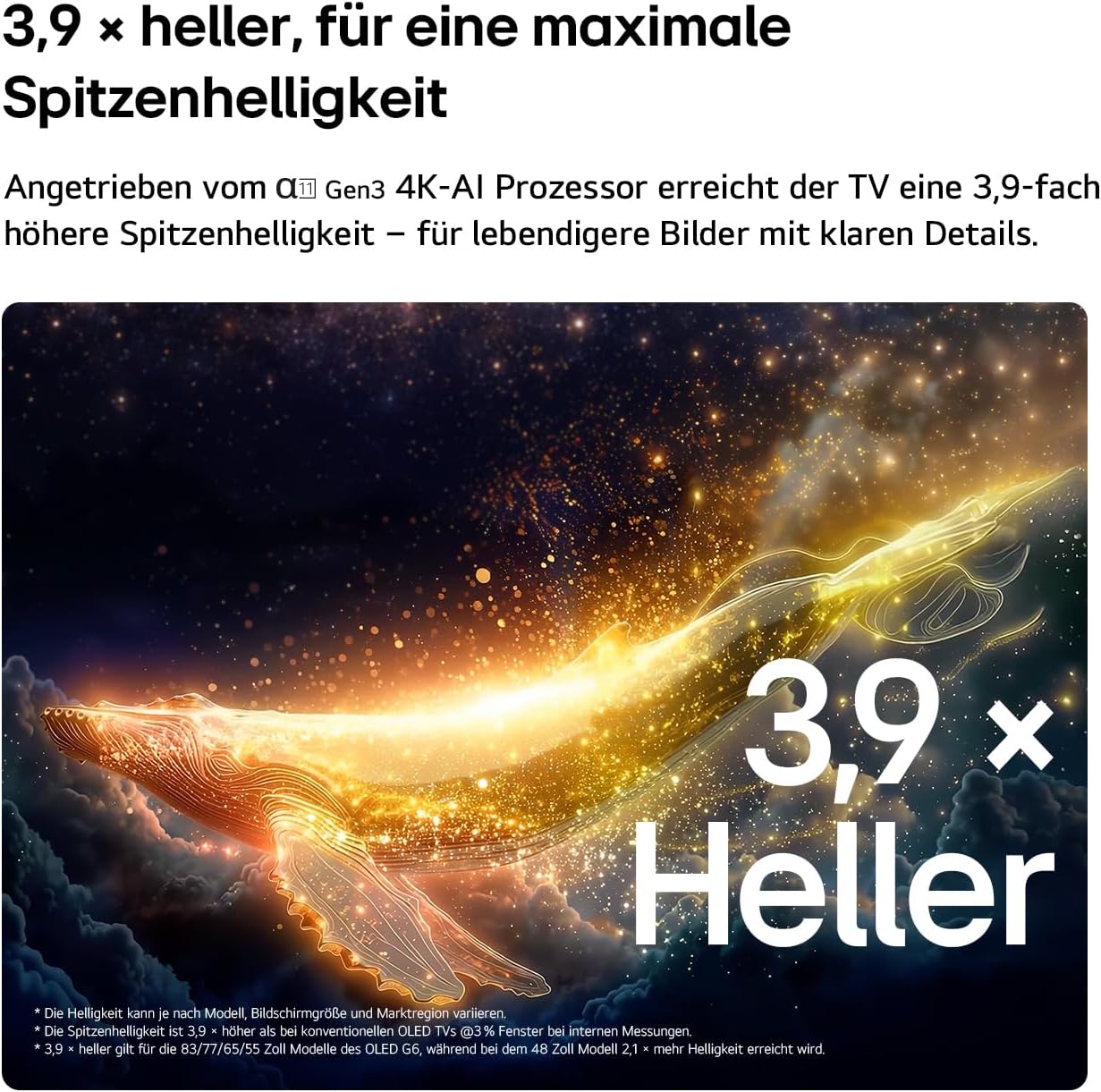 LG OLED65G67LW TV 65 Zoll, 4K OLED Evo AI, α11 Gen3 Prozessor, webOS 26, 120Hz, VRR bis zu 165Hz, Modelljahr 2026, Energieklasse E