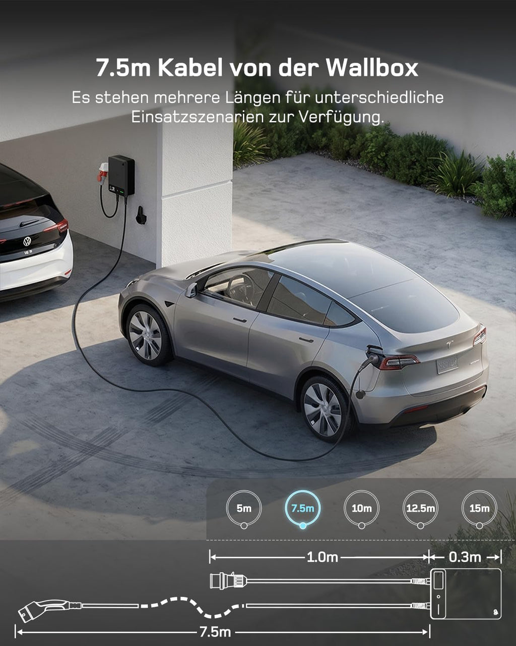 dé Wallbox 11kW mit APP RFID, 7,5m, §14a EnWG, EV Ladestation, Schwarz