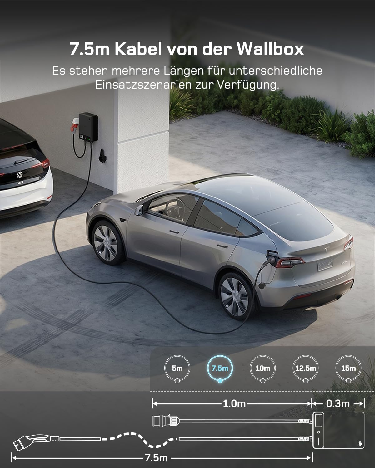 dé Wallbox 11kW mit APP RFID, 7,5m, §14a EnWG, EV Ladestation, Schwarz