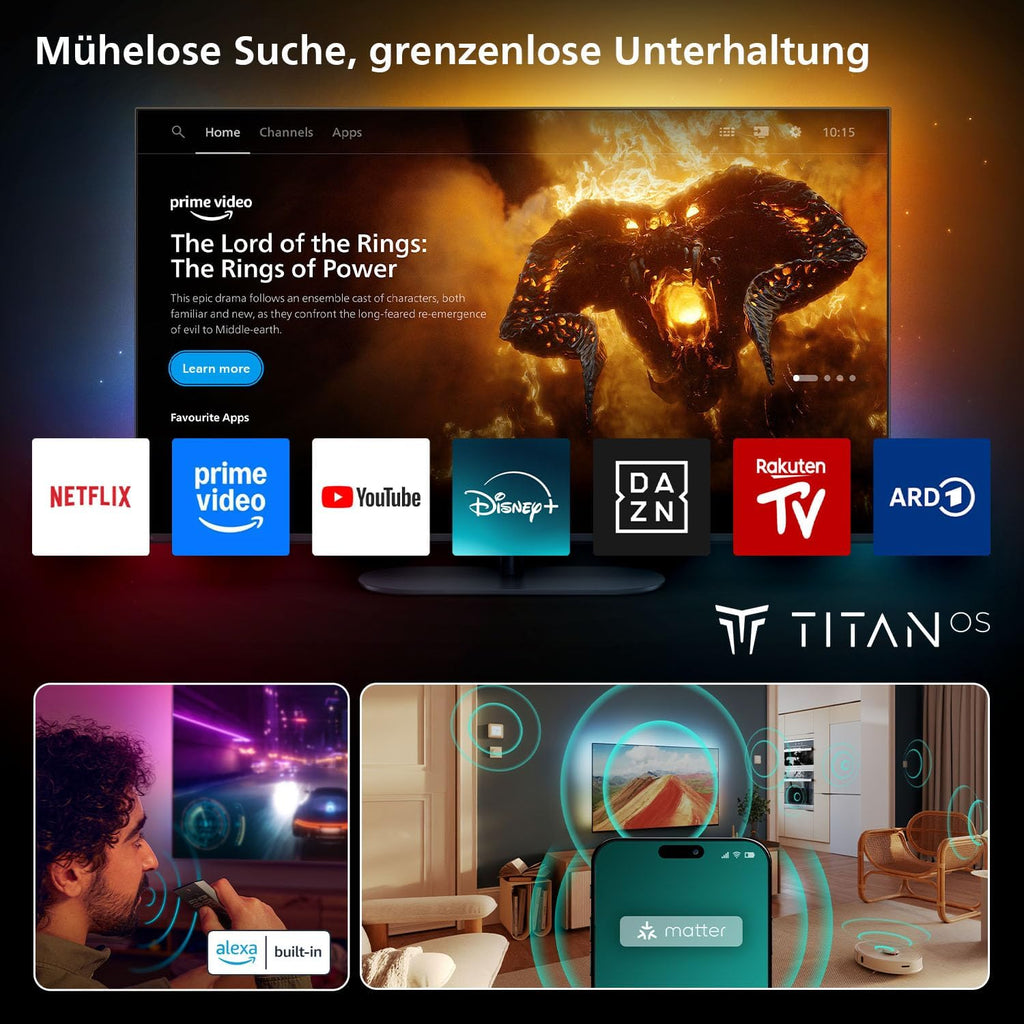 PHILIPS Ambilight 55MLED910 Mini LED 4K Smart TV - 55 Zoll Display mit P5 Perfect Picture Engine Ultra HD, Titan OS, Dolby Vision Und Dolby Atmos Sound
