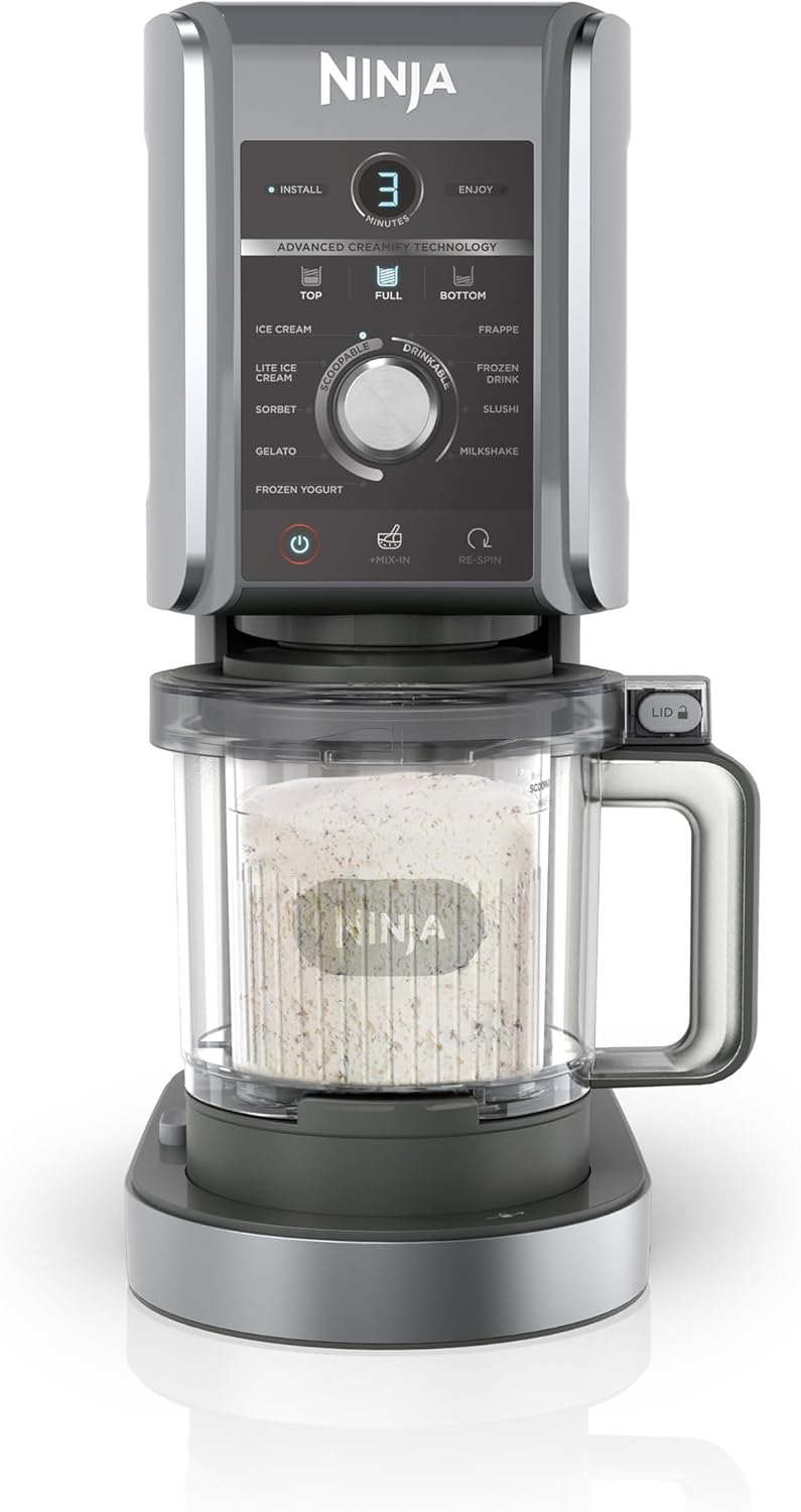 Ninja CREAMi Deluxe Eis-und Eisgetränkmaschine, mit 2 Bechern, Silber