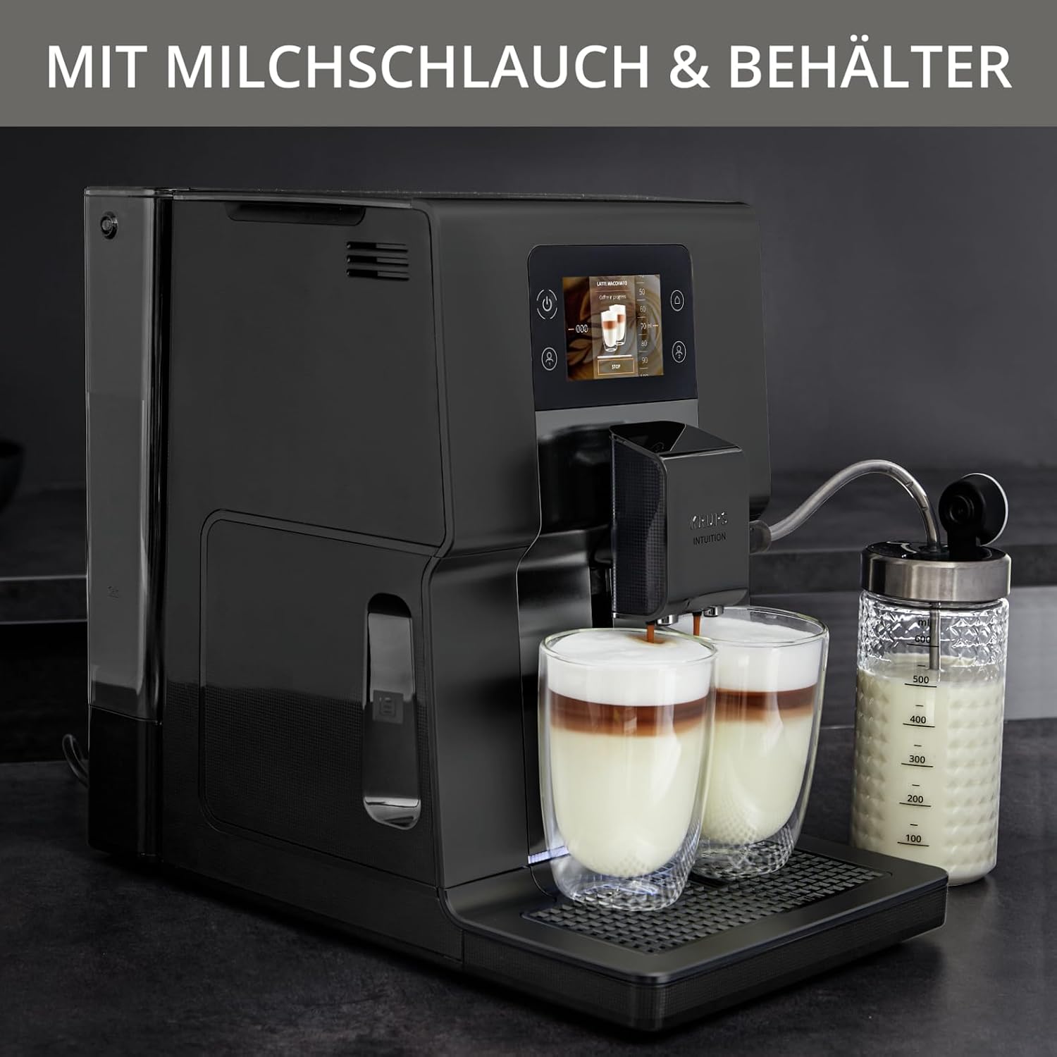 Krups Intuition Preference Kaffeevollautomat mit Smartphone-ähnlicher Bedienung, 3.5" Farb-Touchscreen, Smart Slide Technology, intuitives Lichtsystem, 11 Getränke, Milchbehälter, EA873810