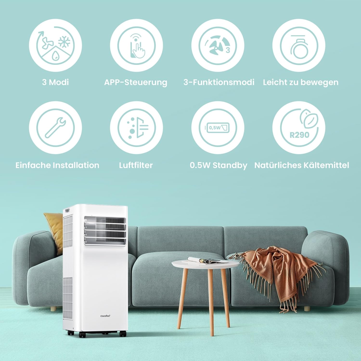 Comfee Breezy Cool Pro 2.6 Mobiles Klimagerät 9.000 BTU – A, R290, App & Alexa, Weiß (Copy)