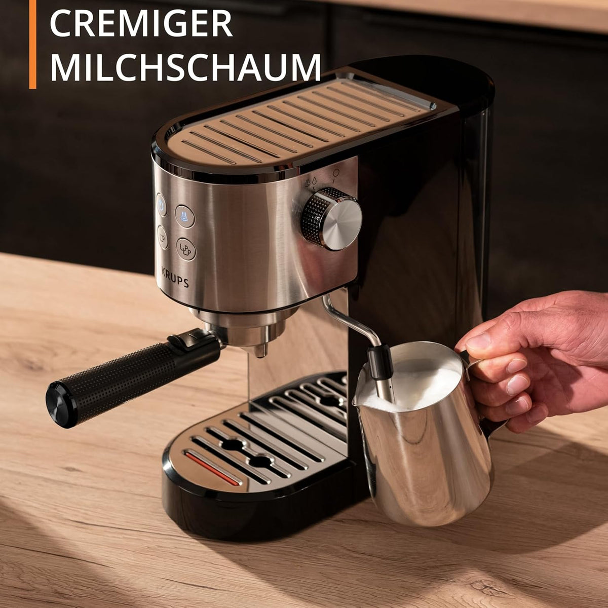 Krups Virtuoso Essential Espresso-Siebträgermaschine, 15 bar, Edelstahl-Applikationen, schlankes Design, Bedienfeld mit 4 Funktionen, inkl. Barista-Zubehör, Edelstahl, XP441810